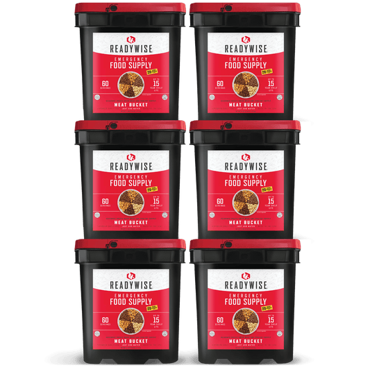 360 Serving Meat Package Includes: 6 Freeze Dried Meat Buckets